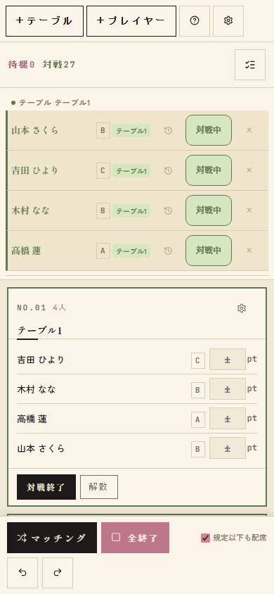 参加者ビューのセルフスコア入力